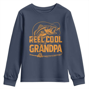 Reel Cool Grandpa Youth Sweatshirt Funny Fishing Fisherman Fathers Day TS10 Navy Print Your Wear