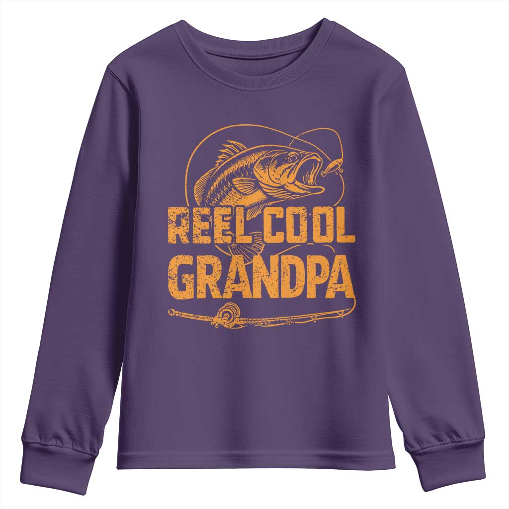 Reel Cool Grandpa Youth Sweatshirt Funny Fishing Fisherman Fathers Day TS10 Purple Print Your Wear