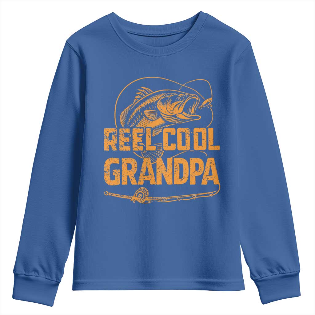 Reel Cool Grandpa Youth Sweatshirt Funny Fishing Fisherman Fathers Day TS10 Royal Blue Print Your Wear