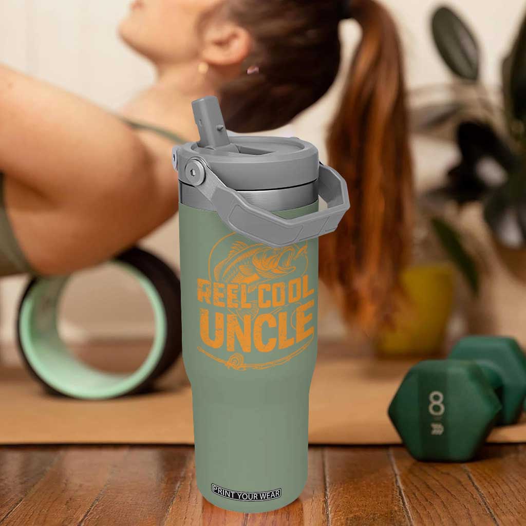 Reel Cool Uncle Flip Straw Tumbler Funny Fishing Fisherman Fathers Day TS10 One Size: 30 oz Moss Green Print Your Wear