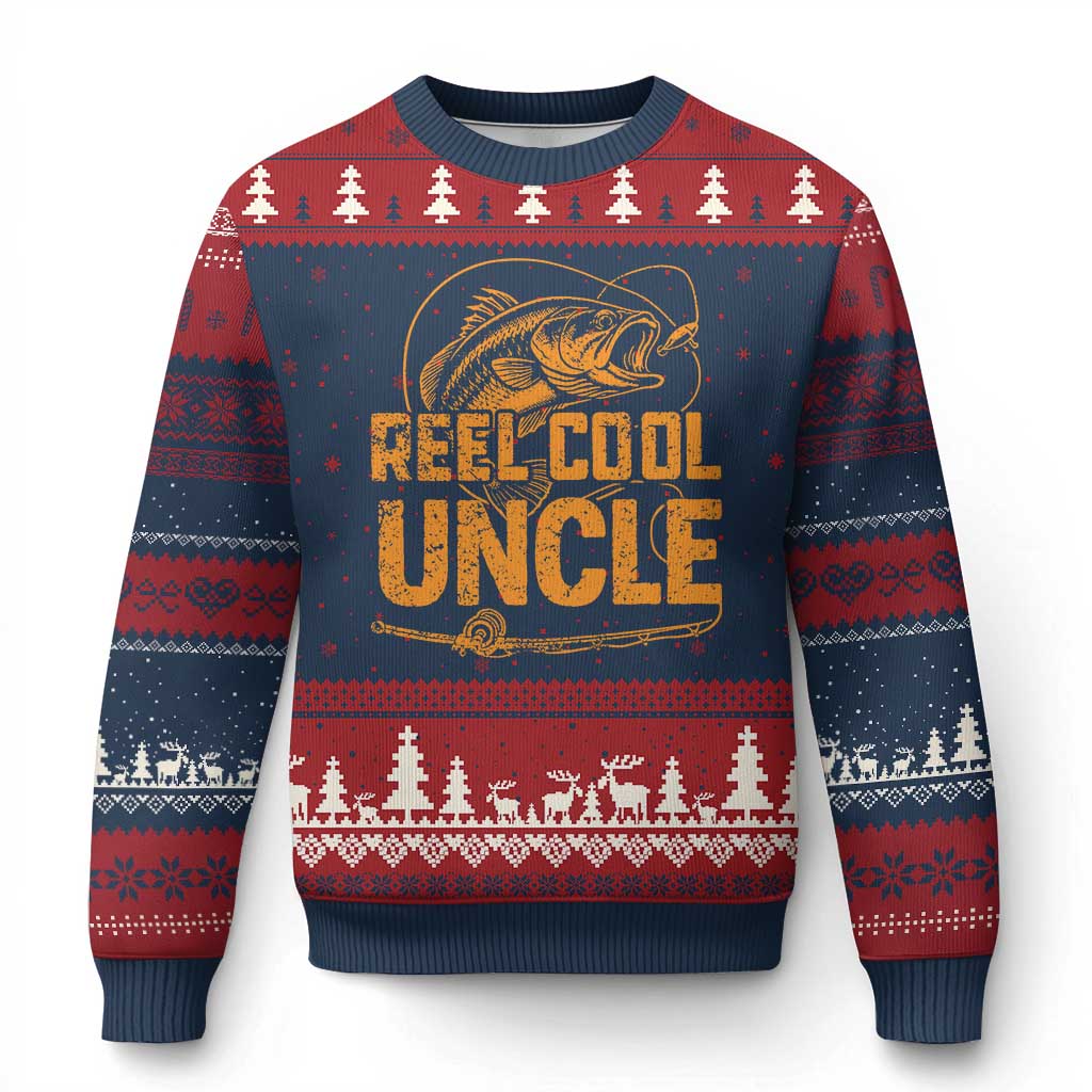 Reel Cool Uncle Ugly Christmas Sweater Funny Fishing Fisherman Fathers Day TS10 Navy Red Print Your Wear