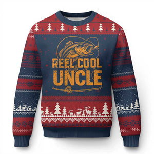 Reel Cool Uncle Ugly Christmas Sweater Funny Fishing Fisherman Fathers Day TS10 Navy Red Print Your Wear
