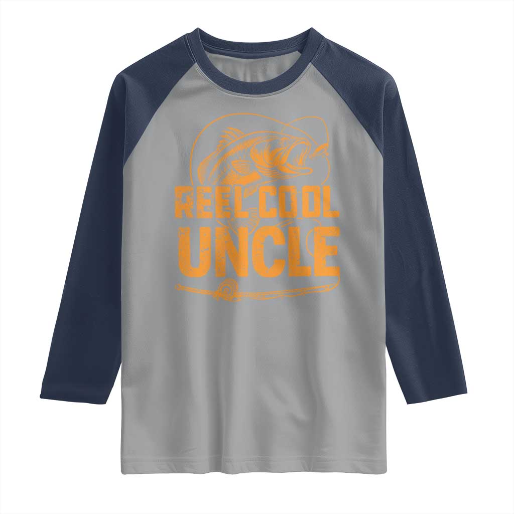 Reel Cool Uncle Raglan Shirt Funny Fishing Fisherman Fathers Day TS10 Sport Gray Navy Print Your Wear