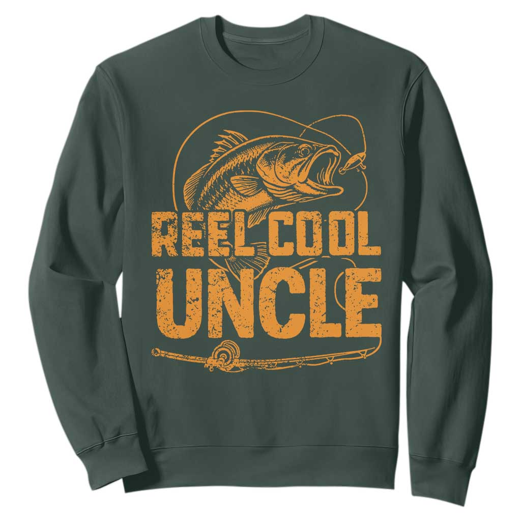 Reel Cool Uncle Sweatshirt Funny Fishing Fisherman Fathers Day TS10 Dark Forest Green Print Your Wear