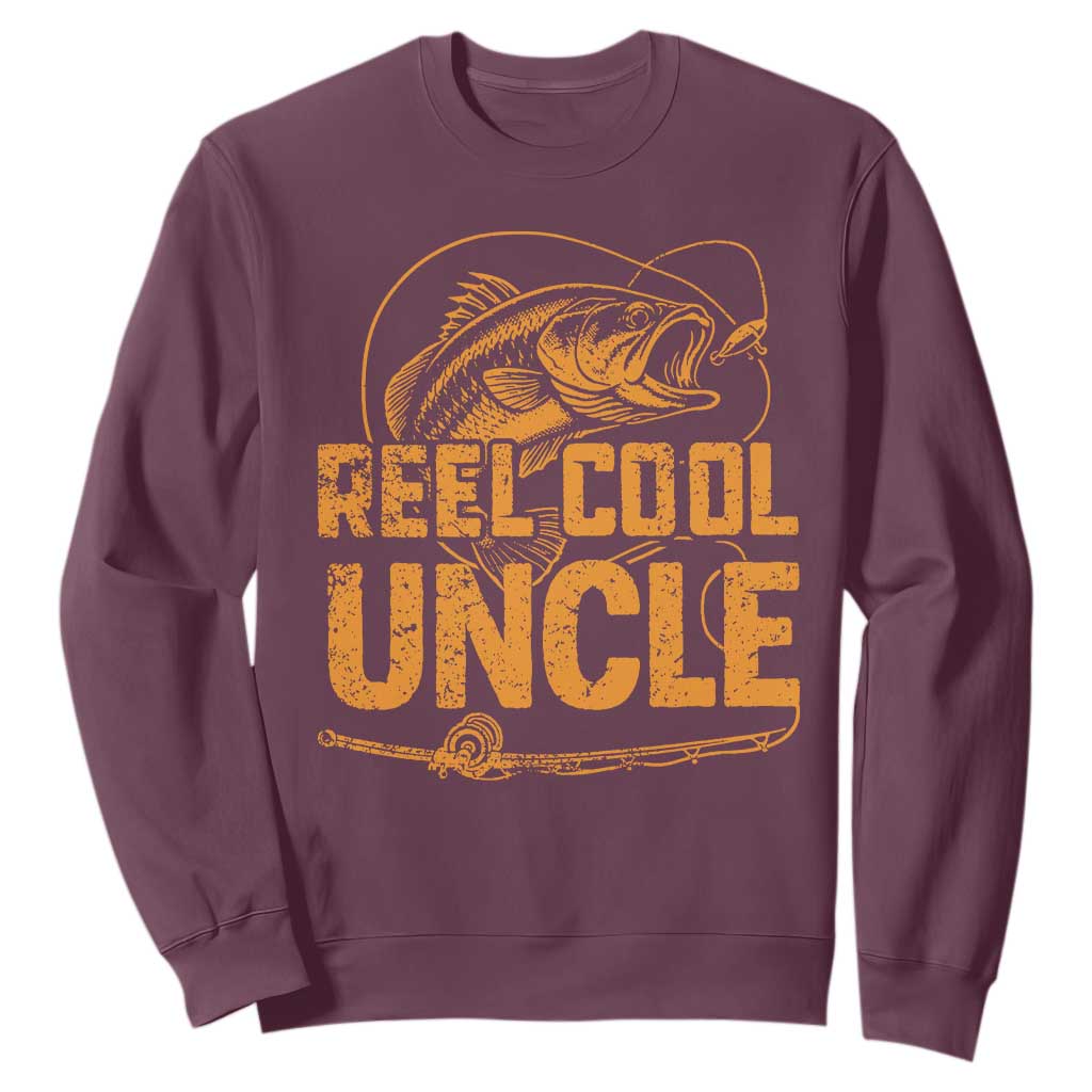 Reel Cool Uncle Sweatshirt Funny Fishing Fisherman Fathers Day TS10 Maroon Print Your Wear