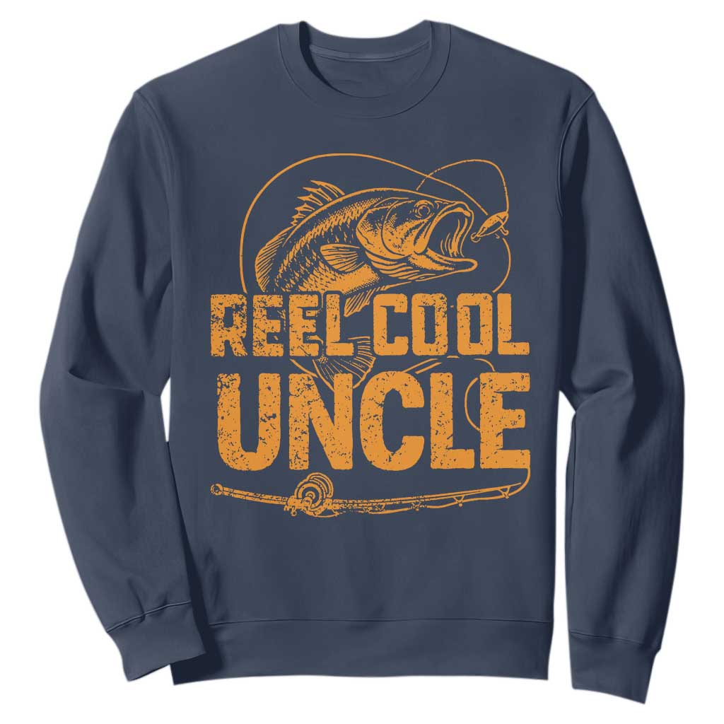 Reel Cool Uncle Sweatshirt Funny Fishing Fisherman Fathers Day TS10 Navy Print Your Wear