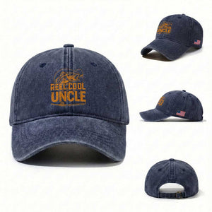 Reel Cool Uncle Washed Cotton Baseball Cap Funny Fishing Fisherman Fathers Day TS10 Washed Cap Universal Fit Navy Print Your Wear