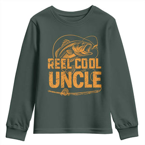 Reel Cool Uncle Youth Sweatshirt Funny Fishing Fisherman Fathers Day TS10 Dark Forest Green Print Your Wear