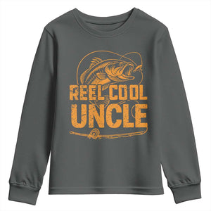 Reel Cool Uncle Youth Sweatshirt Funny Fishing Fisherman Fathers Day TS10 Dark Heather Print Your Wear
