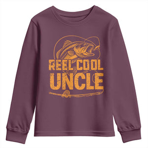 Reel Cool Uncle Youth Sweatshirt Funny Fishing Fisherman Fathers Day TS10 Maroon Print Your Wear