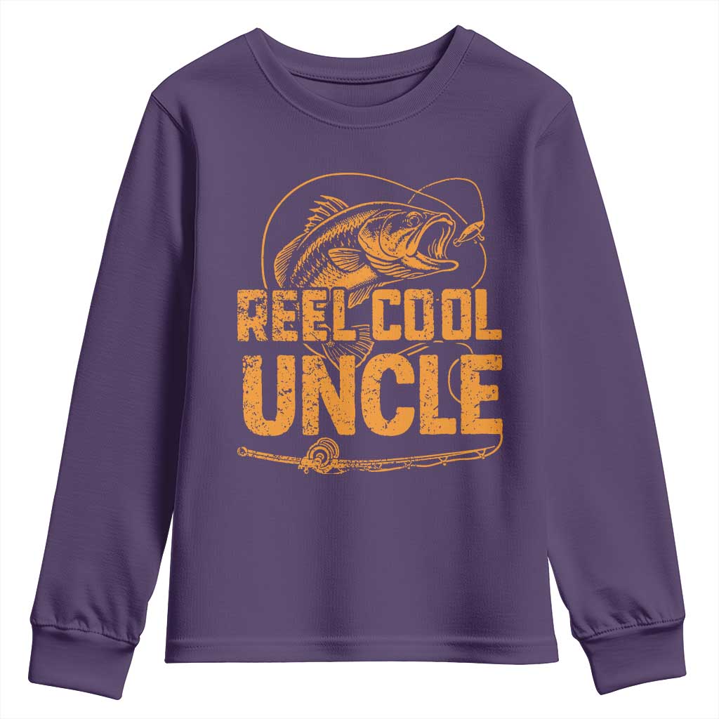 Reel Cool Uncle Youth Sweatshirt Funny Fishing Fisherman Fathers Day TS10 Purple Print Your Wear