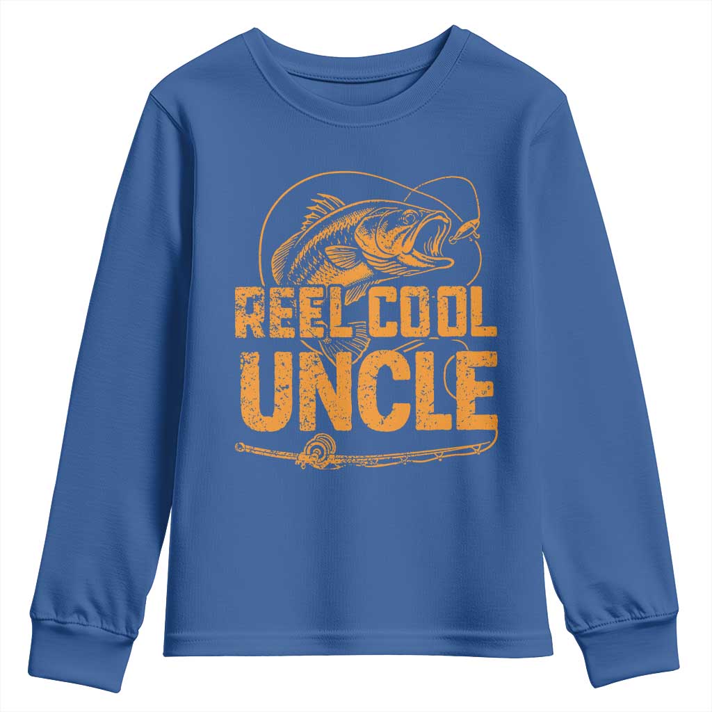 Reel Cool Uncle Youth Sweatshirt Funny Fishing Fisherman Fathers Day TS10 Royal Blue Print Your Wear