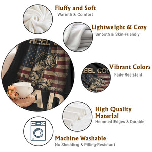 Reel Cool Dad Throw Blanket Funny Fishing USA Flag Patriotic Fisherman Fathers Day TS10 Print Your Wear