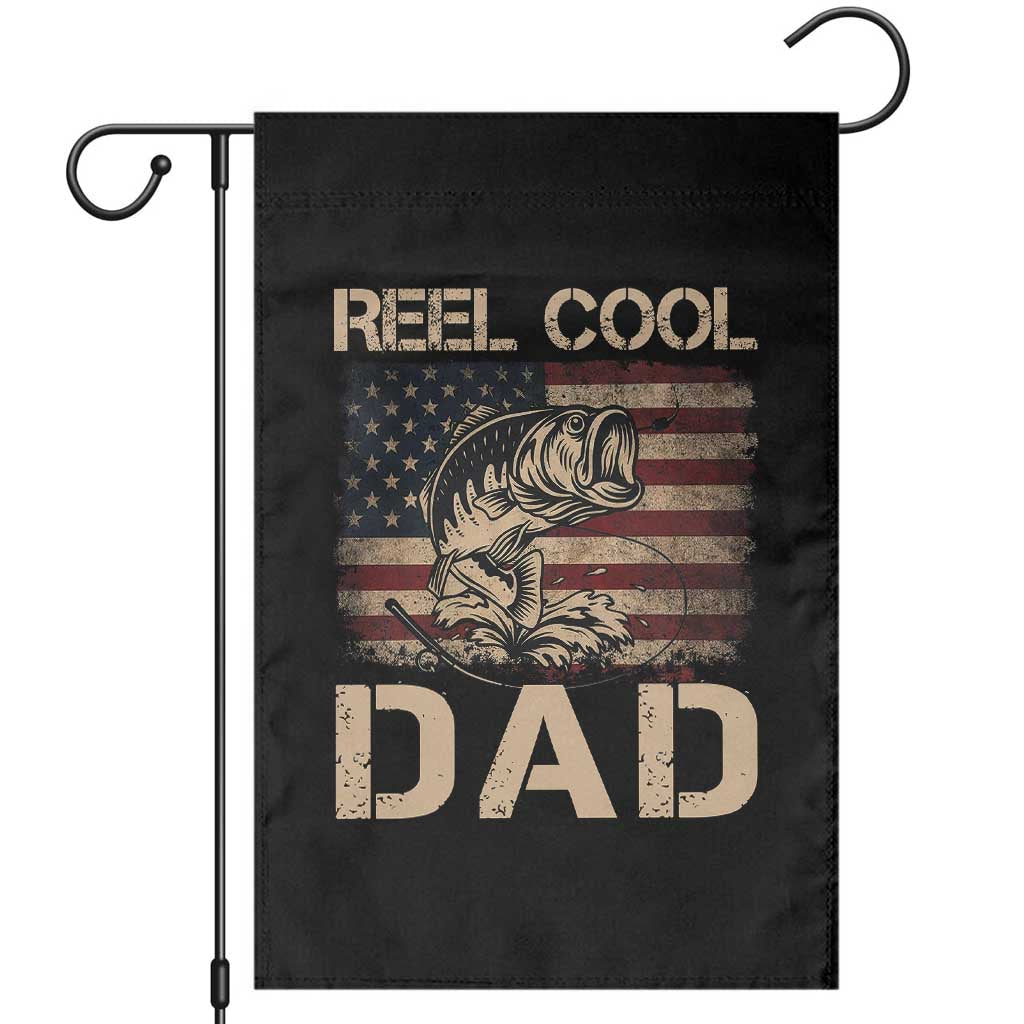 Reel Cool Dad Garden Flag Funny Fishing USA Flag Patriotic Fisherman Fathers Day TS10 Black Print Your Wear