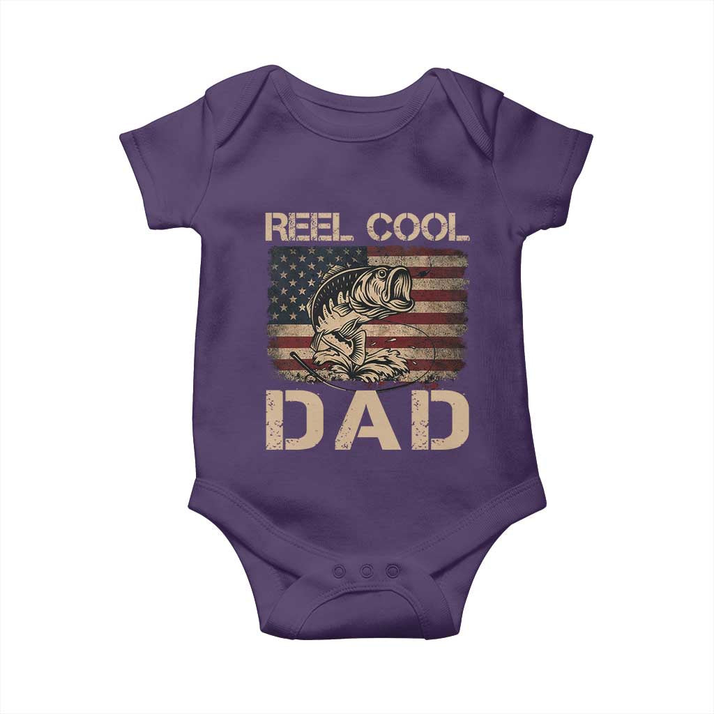Reel Cool Dad Baby Onesie Funny Fishing USA Flag Patriotic Fisherman Fathers Day TS10 Purple Print Your Wear