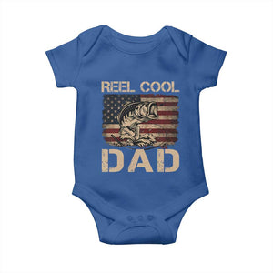 Reel Cool Dad Baby Onesie Funny Fishing USA Flag Patriotic Fisherman Fathers Day TS10 Royal Blue Print Your Wear