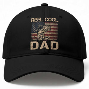 Reel Cool Dad Baseball Cap Funny Fishing USA Flag Patriotic Fisherman Fathers Day
