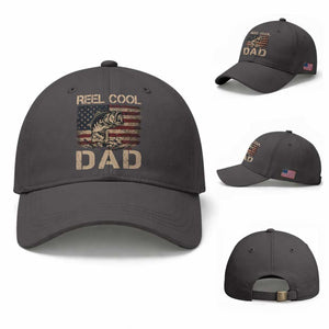 Reel Cool Dad Baseball Cap Funny Fishing USA Flag Patriotic Fisherman Fathers Day