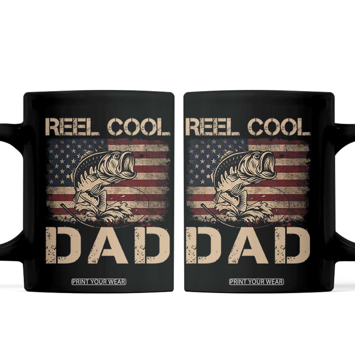 Reel Cool Dad Coffee Mug Funny Fishing USA Flag Patriotic Fisherman Fathers Day TS10 Black Print Your Wear