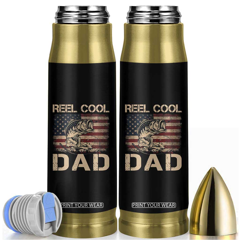 Reel Cool Dad Bullet Tumbler Funny Fishing USA Flag Patriotic Fisherman Fathers Day TS10 Black Print Your Wear