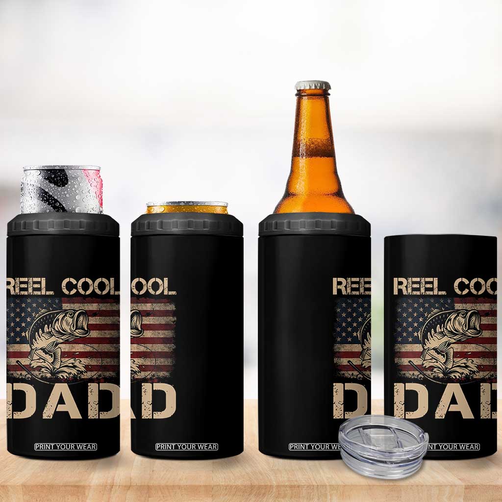 Reel Cool Dad 4 in 1 Can Cooler Tumbler Funny Fishing USA Flag Patriotic Fisherman Fathers Day TS10 Print Your Wear