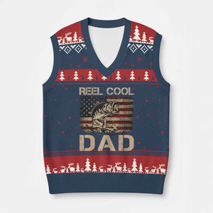 Reel Cool Dad V-Neck Knit Sweater Vest Funny Fishing USA Flag Patriotic Fisherman Fathers Day TS10 Navy Red Print Your Wear