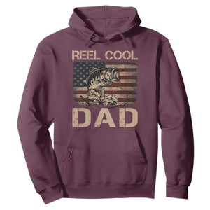 Reel Cool Dad Hoodie Funny Fishing USA Flag Patriotic Fisherman Fathers Day TS10 Maroon Print Your Wear