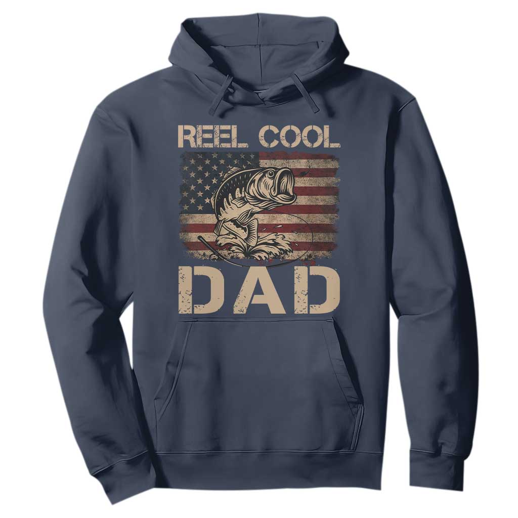 Reel Cool Dad Hoodie Funny Fishing USA Flag Patriotic Fisherman Fathers Day TS10 Navy Print Your Wear