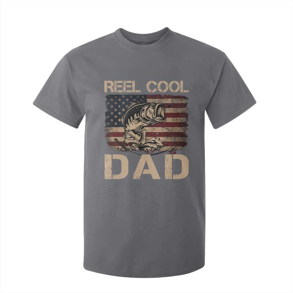 Reel Cool Dad T Shirt For Kid Funny Fishing USA Flag Patriotic Fisherman Fathers Day TS10 Charcoal Print Your Wear