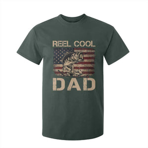 Reel Cool Dad T Shirt For Kid Funny Fishing USA Flag Patriotic Fisherman Fathers Day TS10 Dark Forest Green Print Your Wear