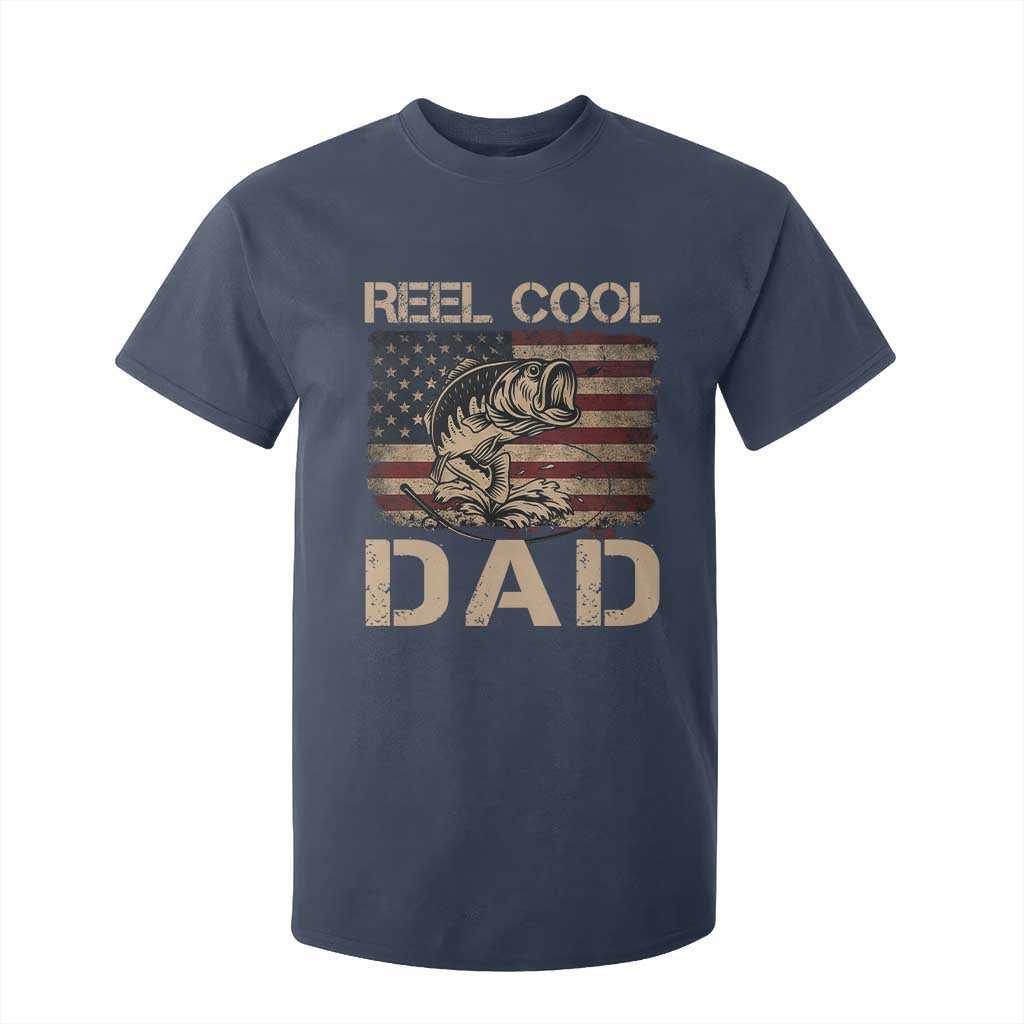 Reel Cool Dad T Shirt For Kid Funny Fishing USA Flag Patriotic Fisherman Fathers Day TS10 Navy Print Your Wear