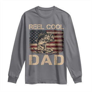 Reel Cool Dad Long Sleeve Shirt Funny Fishing USA Flag Patriotic Fisherman Fathers Day TS10 Charcoal Print Your Wear