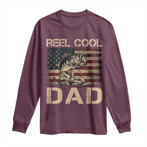 Reel Cool Dad Long Sleeve Shirt Funny Fishing USA Flag Patriotic Fisherman Fathers Day TS10 Maroon Print Your Wear