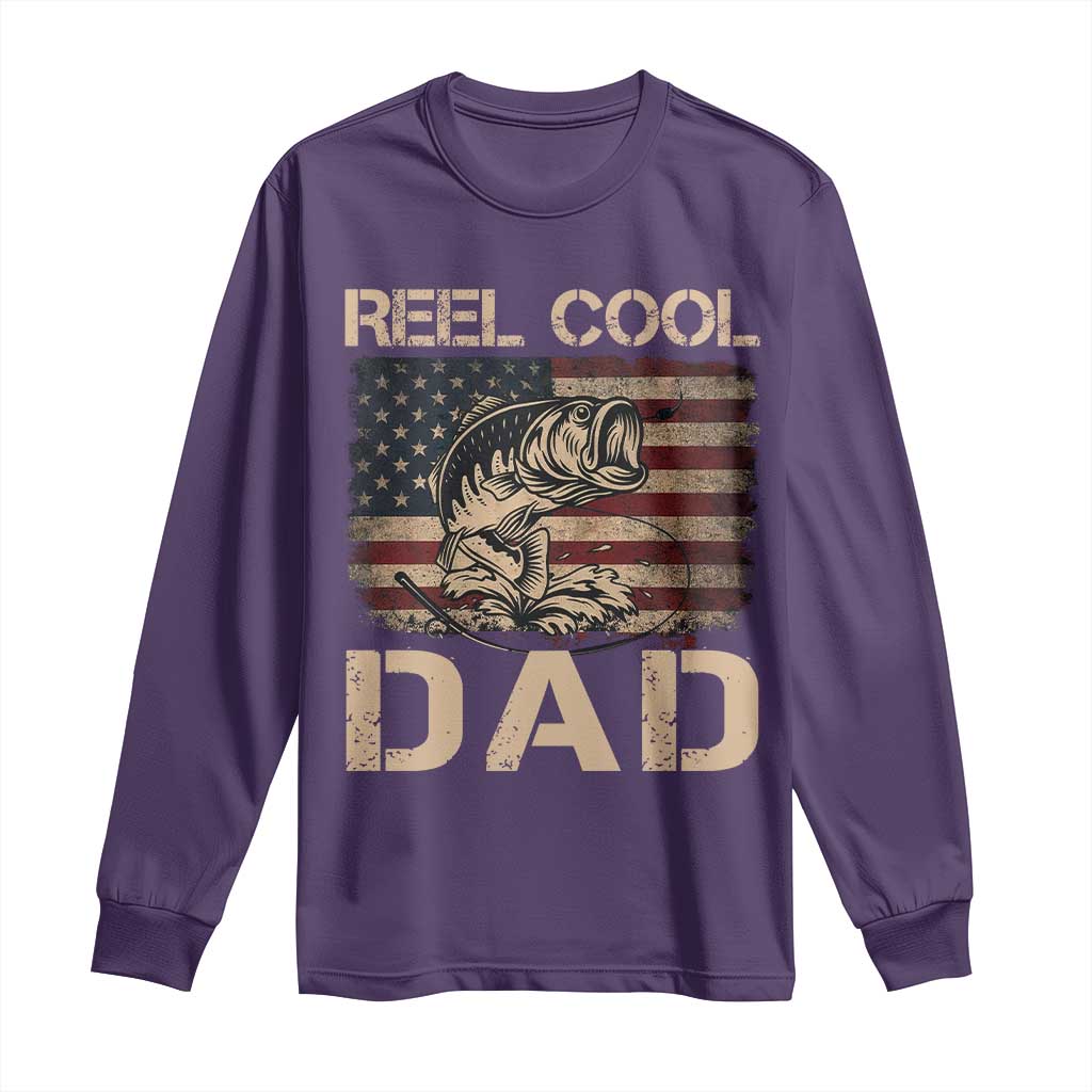 Reel Cool Dad Long Sleeve Shirt Funny Fishing USA Flag Patriotic Fisherman Fathers Day TS10 Purple Print Your Wear