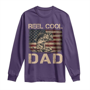 Reel Cool Dad Long Sleeve Shirt Funny Fishing USA Flag Patriotic Fisherman Fathers Day TS10 Purple Print Your Wear