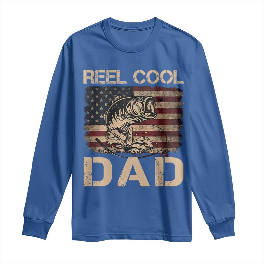 Reel Cool Dad Long Sleeve Shirt Funny Fishing USA Flag Patriotic Fisherman Fathers Day TS10 Royal Blue Print Your Wear