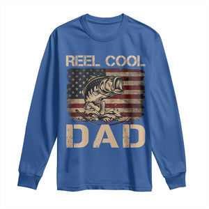 Reel Cool Dad Long Sleeve Shirt Funny Fishing USA Flag Patriotic Fisherman Fathers Day TS10 Royal Blue Print Your Wear
