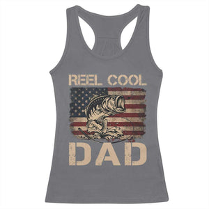 Reel Cool Dad Racerback Tank Top Funny Fishing USA Flag Patriotic Fisherman Fathers Day TS10 Charcoal Print Your Wear