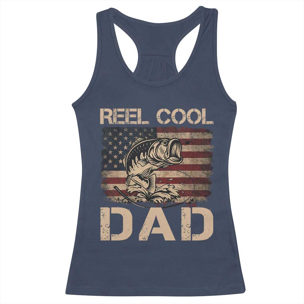 Reel Cool Dad Racerback Tank Top Funny Fishing USA Flag Patriotic Fisherman Fathers Day TS10 Navy Print Your Wear