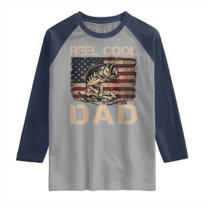 Reel Cool Dad Raglan Shirt Funny Fishing USA Flag Patriotic Fisherman Fathers Day TS10 Sport Gray Navy Print Your Wear