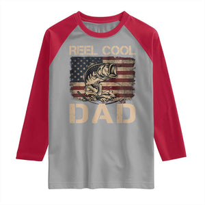 Reel Cool Dad Raglan Shirt Funny Fishing USA Flag Patriotic Fisherman Fathers Day TS10 Sport Gray Red Print Your Wear