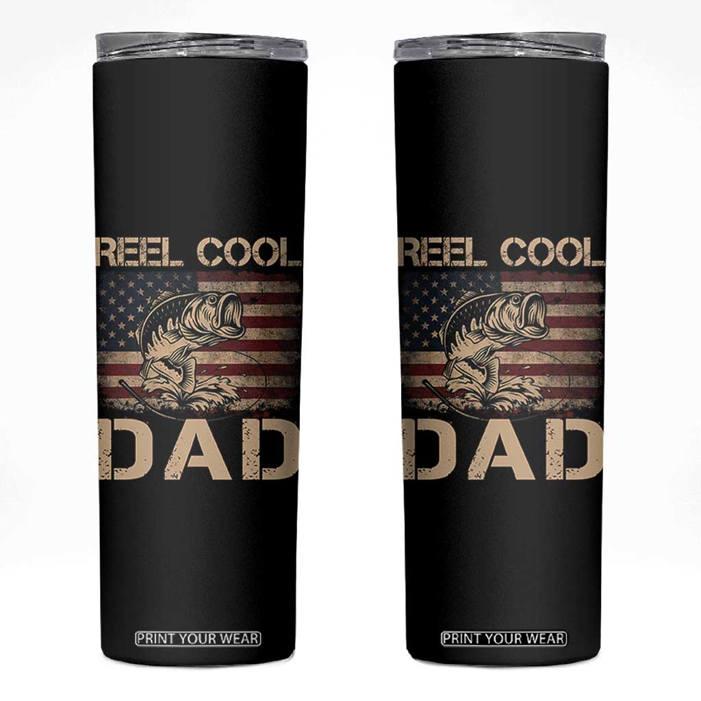 Reel Cool Dad Skinny Tumbler Funny Fishing USA Flag Patriotic Fisherman Fathers Day TS10 Black Print Your Wear