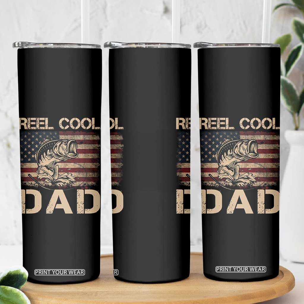 Reel Cool Dad Skinny Tumbler Funny Fishing USA Flag Patriotic Fisherman Fathers Day TS10 Print Your Wear