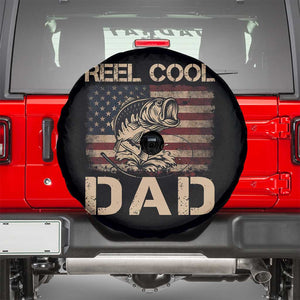 Reel Cool Dad Spare Tire Cover Funny Fishing USA Flag Patriotic Fisherman Fathers Day TS10 Black Print Your Wear