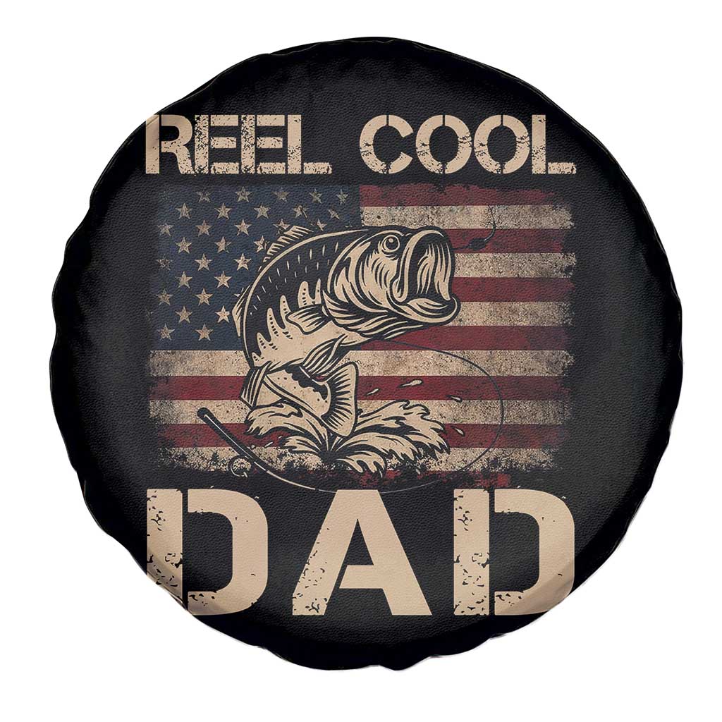 Reel Cool Dad Spare Tire Cover Funny Fishing USA Flag Patriotic Fisherman Fathers Day TS10 Print Your Wear