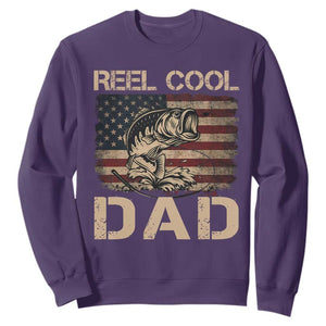 Reel Cool Dad Sweatshirt Funny Fishing USA Flag Patriotic Fisherman Fathers Day TS10 Purple Print Your Wear