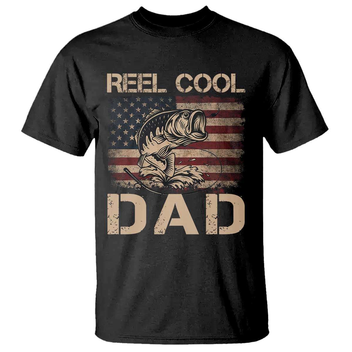Reel Cool Dad T Shirt Funny Fishing USA Flag Patriotic Fisherman Fathers Day TS10 Black Print Your Wear