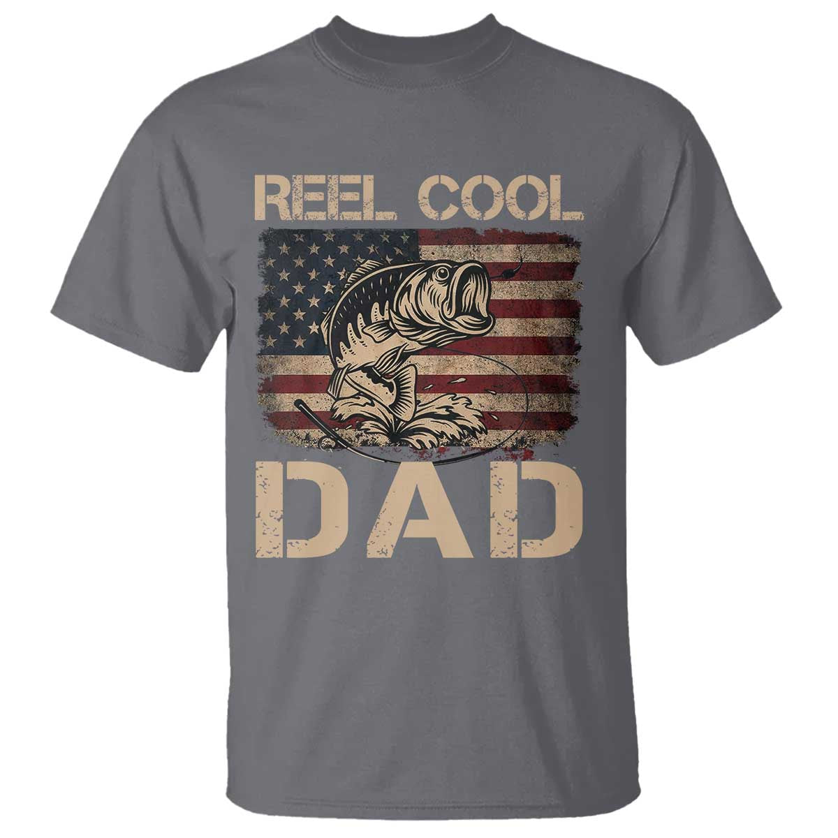 Reel Cool Dad T Shirt Funny Fishing USA Flag Patriotic Fisherman Fathers Day TS10 Charcoal Print Your Wear