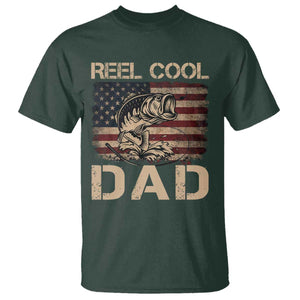 Reel Cool Dad T Shirt Funny Fishing USA Flag Patriotic Fisherman Fathers Day TS10 Dark Forest Green Print Your Wear