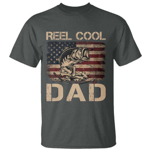Reel Cool Dad T Shirt Funny Fishing USA Flag Patriotic Fisherman Fathers Day TS10 Dark Heather Print Your Wear